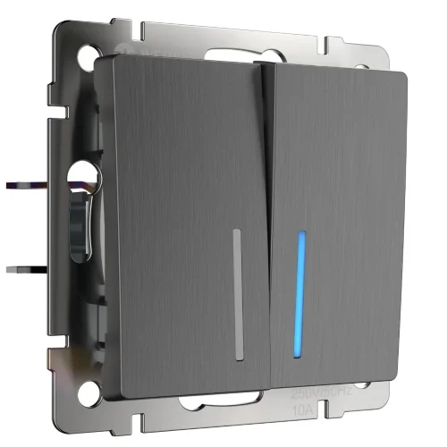 Выключатель двухклавишный проходной с подсветкой (графит рифленый) W1122104 - фото