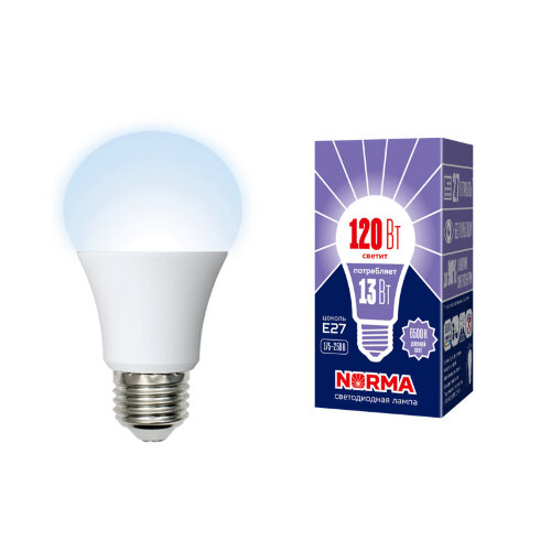 LED-A60-13W/DW/E27/FR/NR Лампа светодиодная. Форма "A", матовая. Серия Norma. Дневной белый свет (6500K) Картон. ТМ Volpe - фото