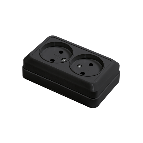 Розетка двойная BOLLETO черная накладная 7102B IN HOME - Фото