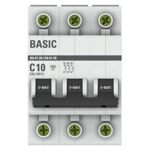 Выключатель автоматический модульный 3п C 10А 4.5кА ВА 47-29 Basic EKF mcb4729-3-10C - фото 2
