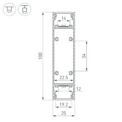 Профиль SL-LINE-25100-DUAL-2500 BLACK (Arlight, Алюминий) 033735