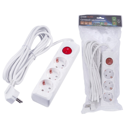 S-GCU3-5B WHITE Удлинитель серии Ultra, шнур 5м., 3 гнезда, 16A, с-з, Белый, TM Uniel - фото 6