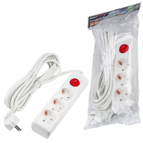 S-GCU3-5B WHITE Удлинитель серии Ultra, шнур 5м., 3 гнезда, 16A, с/з. Белый. TM Uniel - фото
