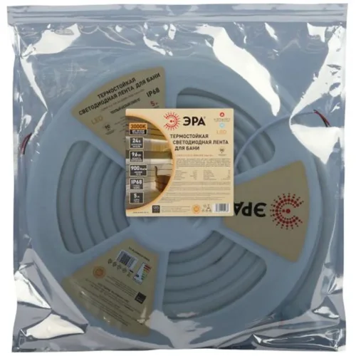 Лента светодиодная LS2835-9.6-120-24-3000K-IP68-5м 24В термостойкая для бани тепл. бел. в комплекте: 2 заглушки; 10 крепежей (уп.5м) Эра Б0062320 - фото 3