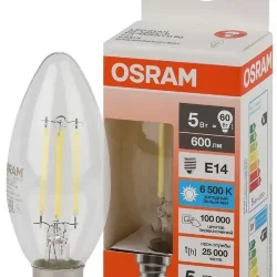 Лампа светодиодная филаментная 5W/6500K (=60W) E14 | Свеча | LED STAR 5Y FILAMENT | - OSRAM