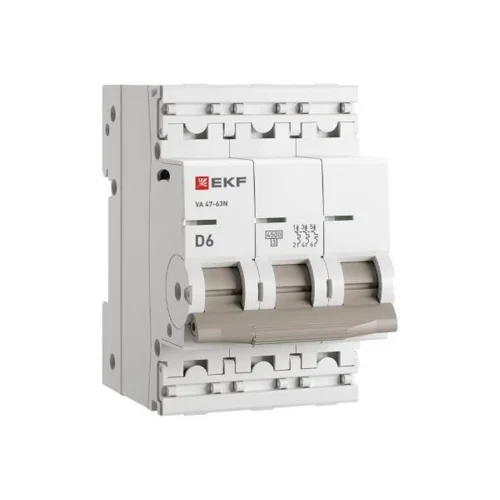 Выключатель автоматический 3п D 6А 4.5кА ВА 47-63N PROxima EKF M634306D - фото