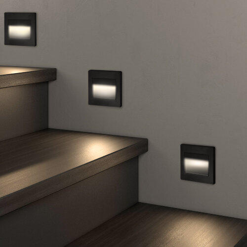 DK3050-BK Светильник встраиваемый в стену, IP 20, LED 3000, 1 Вт, черный пластик. Фото 3