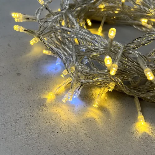 Гирлянда Нить 10м Золотой с Мерцанием Белого Диода 220В, 100 LED, Провод Прозрачный ПВХ, IP54. Фото 2.