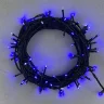 Гирлянда Нить 10м Синяя с Мерцанием Белого Диода 24В, 100 LED, Провод Черный ПВХ, IP54. Фото 1.