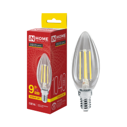 Лампа светодиодная LED-СВЕЧА-deco 9Вт 230В Е14 3000К 1040Лм прозрачная IN HOME