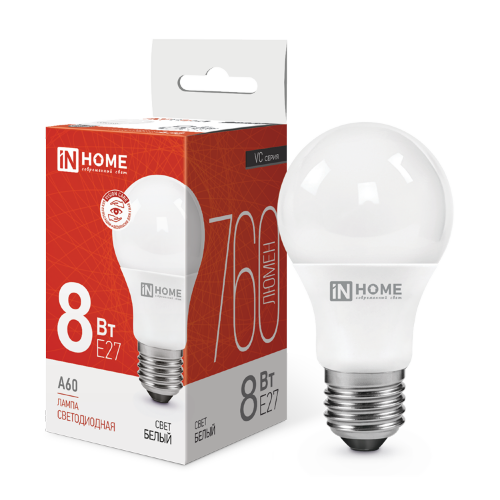 Лампа светодиодная LED-A60-VC 8Вт 230В Е27 4000К 760Лм IN HOME - Фото 2