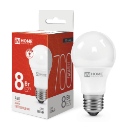 Лампа светодиодная LED-A60-VC 8Вт 230В Е27 4000К 760Лм IN HOME