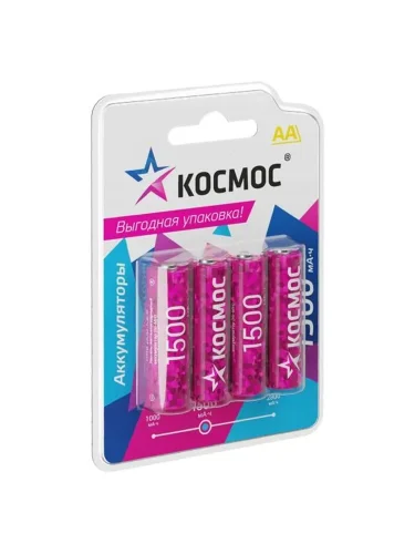 Аккумулятор AA/R6 1500мА.ч NI-MN BP-4 (блист.4шт) КОСМОС KOCR6NIMH1500mAh4BL - фото