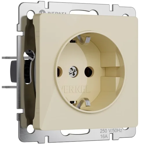 Розетка с заземлением и шторками (айвори акрил) W1171143 - фото