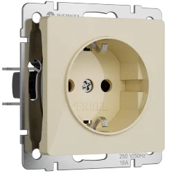 Розетка с заземлением и шторками (айвори акрил) W1171143