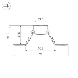 Профиль COMFORT21-V-FANTOM-2000 ANOD (Arlight, Алюминий) 053032