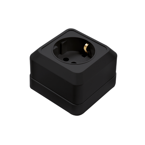 Розетка одинарная с заземлением BOLLETO черная накладная 7028B IN HOME - Фото