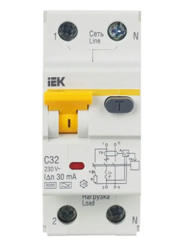 Выключатель автоматический дифференциального тока 2п (1P+N) C 32А 30мА тип A 6кА АВДТ-32 KARAT IEK MAD22-5-032-C-30 - фото 2