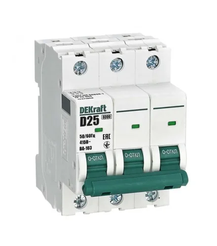 Выключатель автоматический модульный 3п D 25А 6кА ВА-103 DEKraft 12371DEK - фото