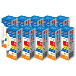 LED-C35-6W-3000K-E14-CL-DIM-SLF Набор из 10штук Лампа светодиодная, диммируемая, Форма свеча, прозрачная, Серия Optima Филамент DIM, Теплый белый свет 3000K