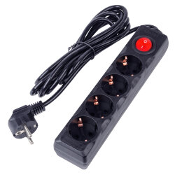 S-GCU4-3B BLACK Удлинитель серии Ultra, шнур 3м., 4 гнезда, 16A, с-з, Черный, TM Uniel