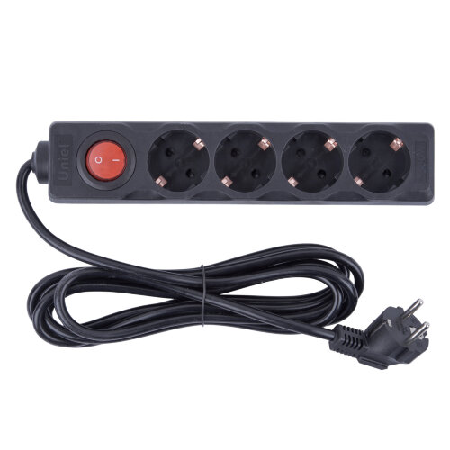 S-GCU4-3B BLACK Удлинитель серии Ultra, шнур 3м., 4 гнезда, 16A, с-з, Черный, TM Uniel - фото 4