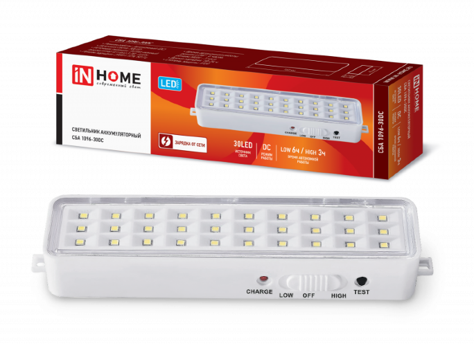 Светильник светодиодный аварийный СБА 1096-30DC 30LED 600mAh lithium battery DC IN HOME - Фото 2