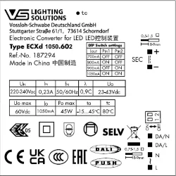 VS 30-45W DALI2/DIP 700-1050mA 23-43V ECXd 1050.602 DIP-переключеталь 114x67x31мм - Драйвер для светодиодов Vossloh-Schwabe