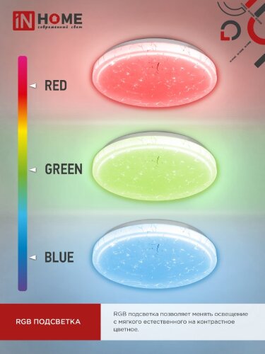 Светильник светодиодный COMFORT FROST-RGB 75Вт 230В 3000-6500K 4400Лм 495x85мм с пультом дистанционного управления IN HOME - Фото 5