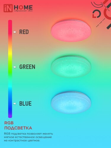 Светильник светодиодный COMFORT FROST-RGB 75Вт 230В 3000-6500K 4400Лм 495x85мм с пультом дистанционного управления IN HOME - Фото 4