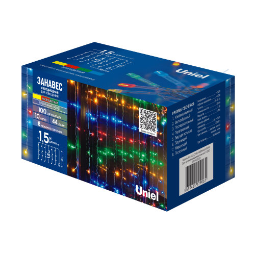 ULD-C1515-100-DTA MULTI IP20 Занавес светодиодный, 1.5х1.5м, 100 светодиодов, Разноцветный свет, Провод прозрачный, TM Uniel - фото 13