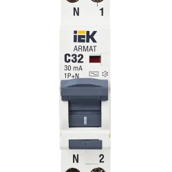 Выключатель автоматический дифференциального тока 2п (1P+N) C 32А 30мА тип AC АВДТ B06S 18мм ARMAT IEK AR-B06S-1N-C32C030