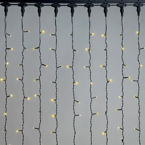 Гирлянда Занавес 1 x 6 м Желтый 220В, 600 LED, Провод Черный ПВХ, IP54. Фото 1.