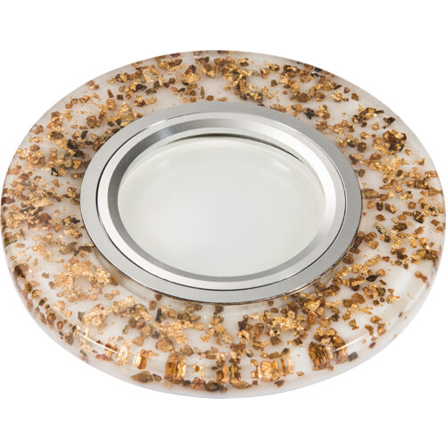 DLS-L108 GU5.3 CHROME-WHITE Светильник декоративный встраиваемый, серия Luciole, Без лампы, Доп.подсветка 3Вт, Металл, цвет хром, Отделка белый полимер с частицами цвета кофе - фото 1