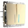 Выключатель двухклавишный проходной с подсветкой (шампань рифленый) W1122110 - фото