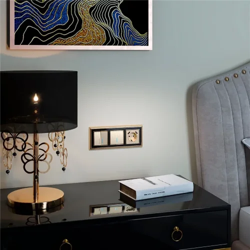 Выключатель двухклавишный проходной с подсветкой (шампань рифленый) W1122110 - фото 2