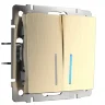 Выключатель двухклавишный проходной с подсветкой (шампань рифленый) W1122110 - фото 10