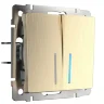 Выключатель двухклавишный проходной с подсветкой (шампань рифленый) W1122110 - фото