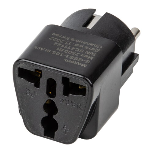 S-GES1-10S BLACK Переходник сетевой, 10А, 2500Вт, с заземлением, Черный - фото 1