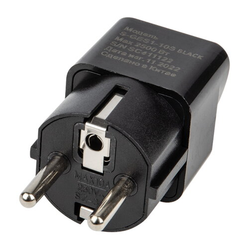 S-GES1-10S BLACK Переходник сетевой, 10А, 2500Вт, с заземлением, Черный - фото 2