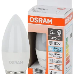 Лампа светодиодная LS 5W/6500K (=40W) E27 | LED Star 3Y | Свеча | - OSRAM