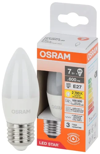 Лампа светодиодная LS 5W/6500K (=40W) E27 | LED Star 3Y | Свеча | - OSRAM. Фото