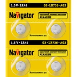 Элемент питания алкалиновый 'таблетка' 95 661 NBT-04 (LR41 AG3 LR736 BP10) (блист.10шт) Navigator 95661