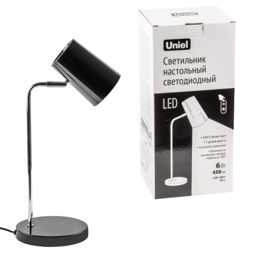 ULM-B600 6W/4500K/DIM BLACK Светильник настольный светодиодный, 6W. Сенсорный выключатель. Диммер. Черный. ТМ Uniel - фото