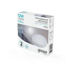 Светильник светодиодный HALL 12Вт 4000К IP40 940лм d135х33мм ДБП круг настенно-потолочный с оптико-акустическим датчиком GAUSS 193411212-OAS