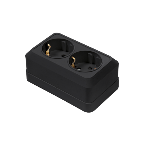 Розетка двойная с заземлением BOLLETO черная накладная 7128B IN HOME - Фото