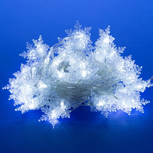 ULD-S0700-050-DTA WHITE IP20 SNOWFLAKES-1 Гирлянда светодиодная с контроллером Снежинки-1, 50 светодиодов, 7 м, белая.IP20, провод прозрачный - фото 1