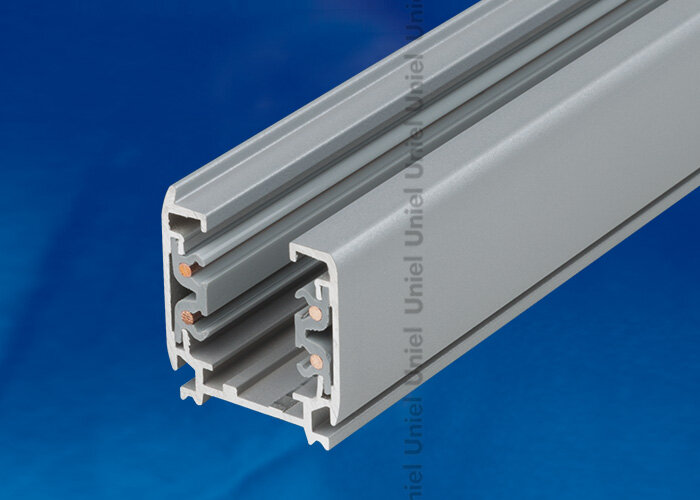 UBX-AS4 SILVER 200 POLYBAG Шинопровод осветительный, тип А. Трехфазный. Цвет — серебряный. Длина 2 м. Упаковка — полиэтиленовый пакет. - фото