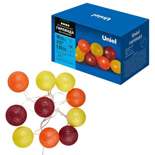 ULD-S0135-010-STB-2AA WARM WHITE IP20 TANGLES-3 Гирлянда светодиодная Клубки-3 на батарейках 2AA не в-к, 1.35м, 10 светодиодов, Теплый белый свет, Провод прозрачный, TM Uniel - фото 8