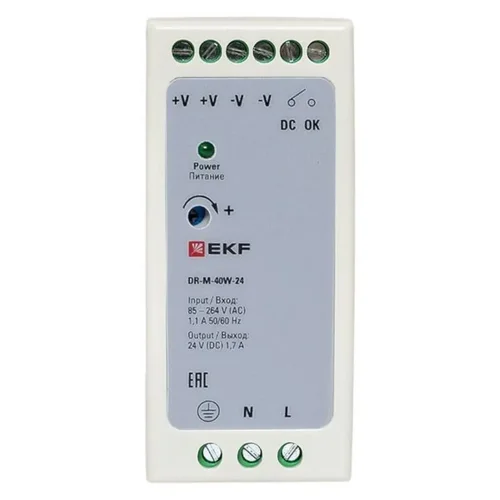 Блок питания на DIN-рейку 40Вт Uвх ~ 220В AC m Uвых - 24В DC постоянного тока EKF DR-M-40W-24 - фото 3